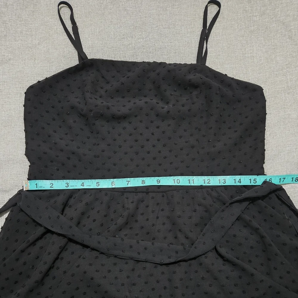 AQUA Black Midi Dress Swiss Dot Lace Inset Handkerchief Hem Tie Waist Small - Picture 12 of 15